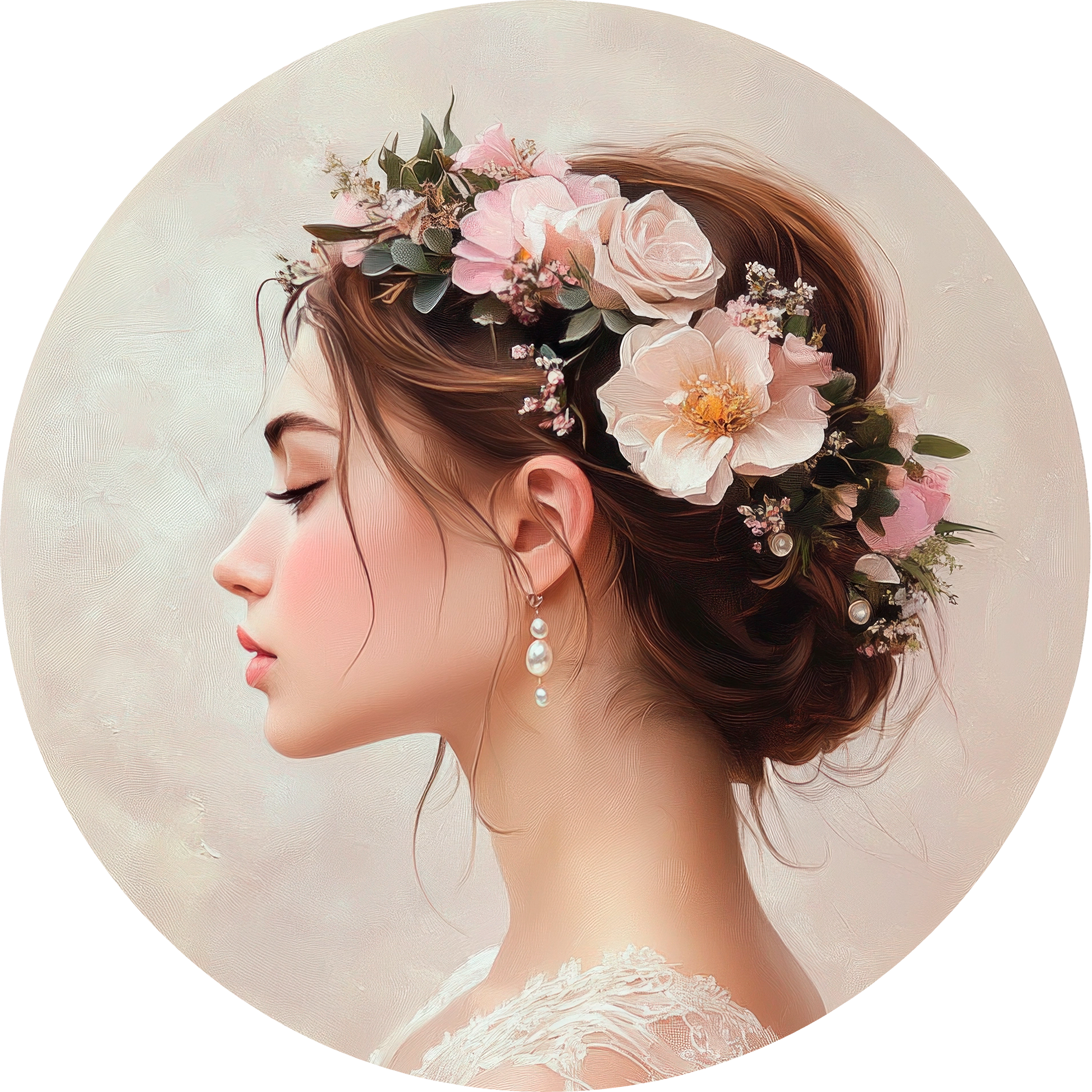 Woman with Floral Crown Walldecoration Wandkraft Ø30 cm