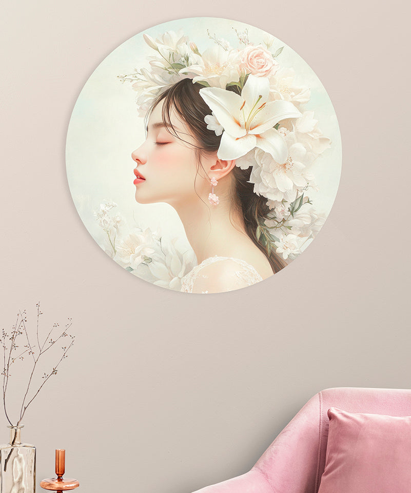 Woman with White Lily Walldecoration Wandkraft