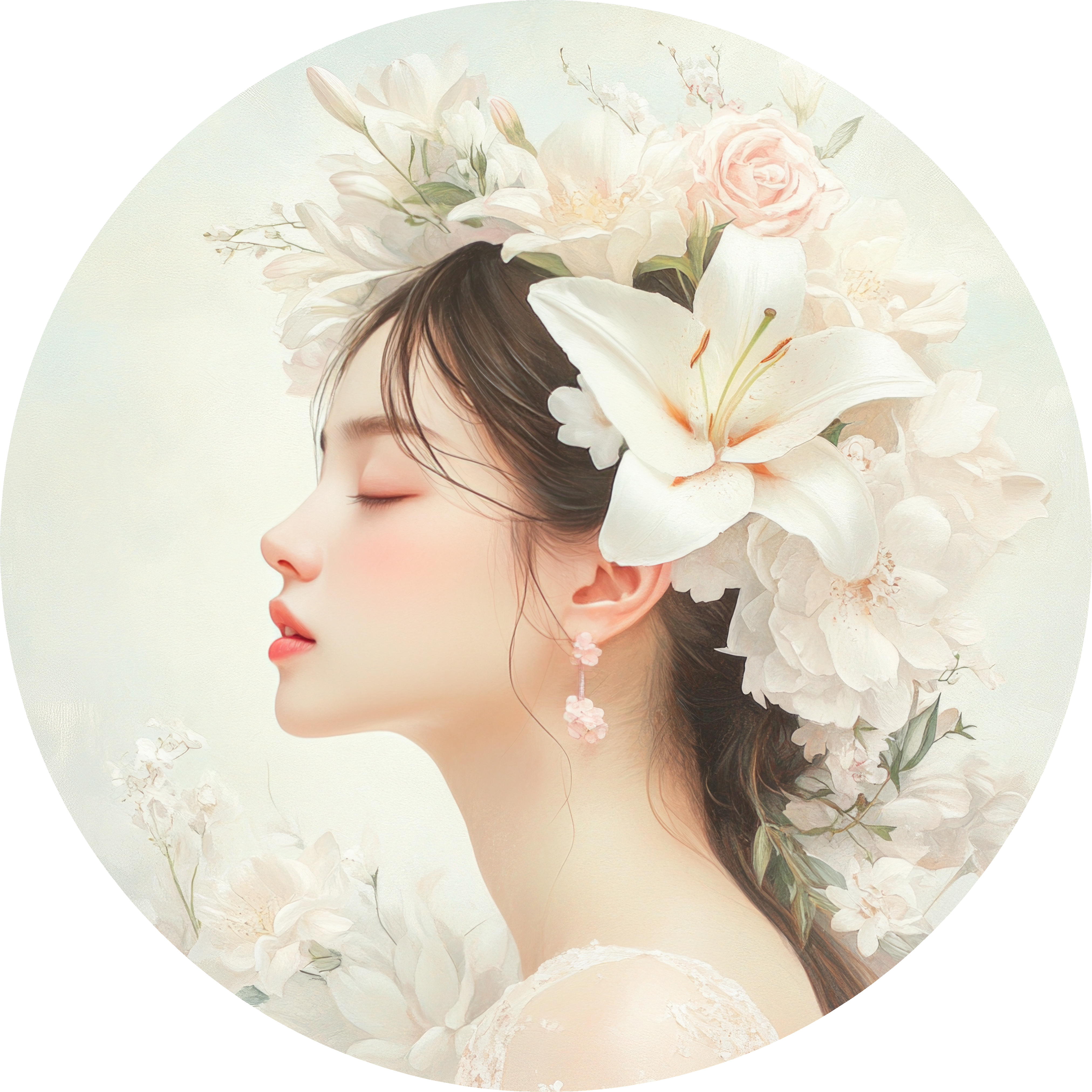 Woman with White Lily Walldecoration Wandkraft Ø30 cm