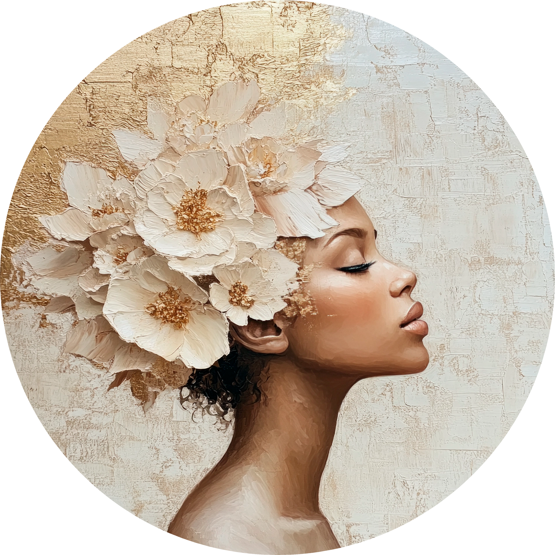 Floral Dreams in Golden Light Walldecoration Wandkraft Ø30 cm Dibond