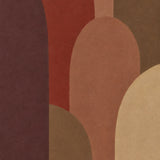 Abstrakte, überlappende Bogenformen in Aubergine, Ziegelrot, Terrakotta, Olivbraun und Sand, Wandkraft