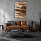 Earth Ribbons einzelnes linkes Paneel mit schwarzem Schattenfugenrahmen an der Wand in einem Industrieloft