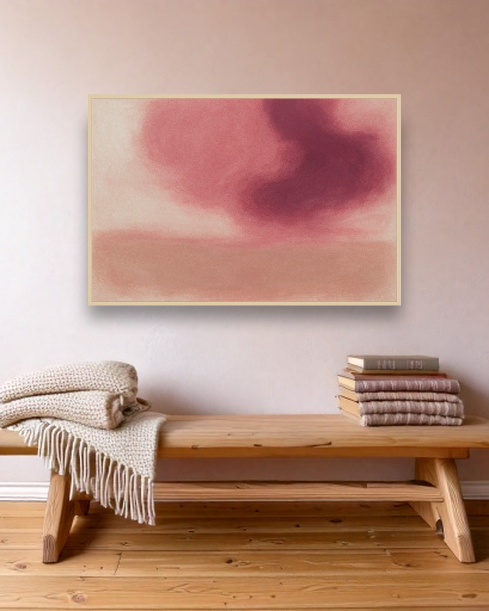 Evening Bloom ambiance avec cadre en bois clair dans un intérieur scandinave