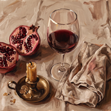 Evening Pomegranate - stilleven wijn en granaatappel wanddecoratie