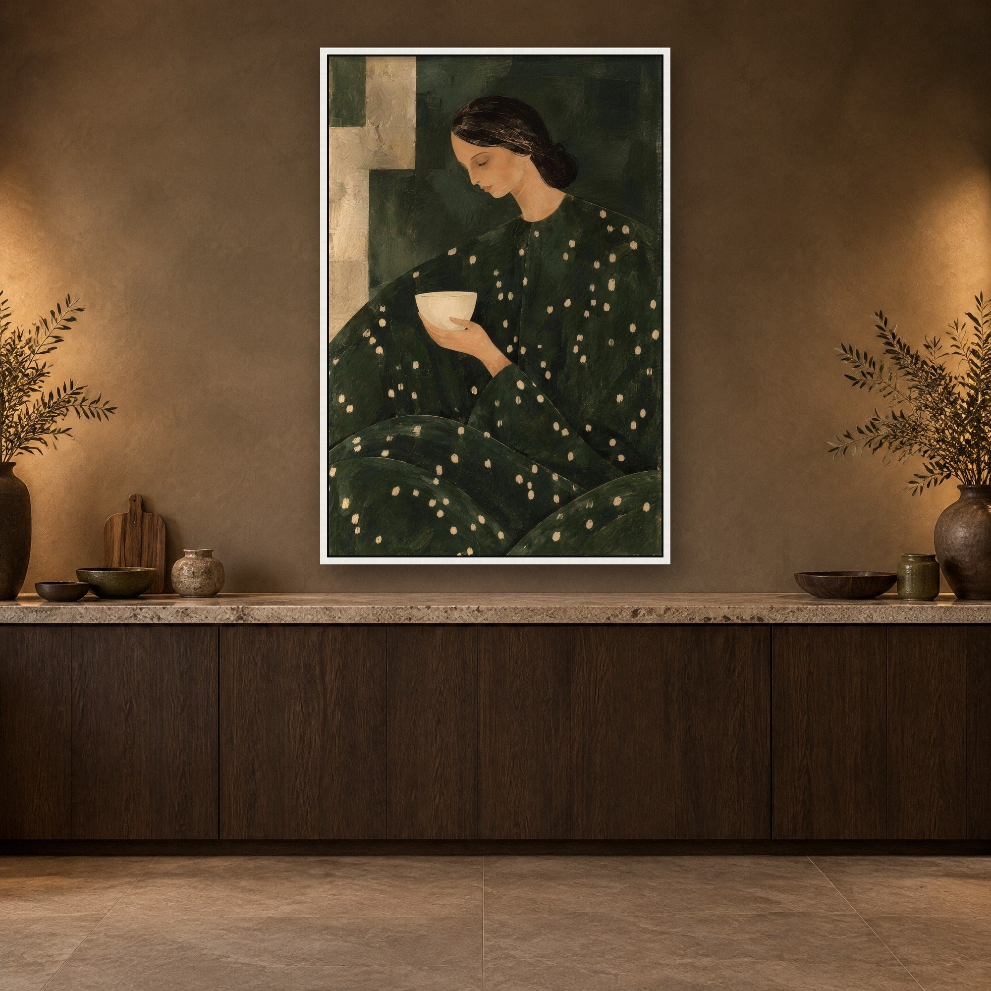 Evergreen Hush sfeerbeeld met witte baklijst in een keuken