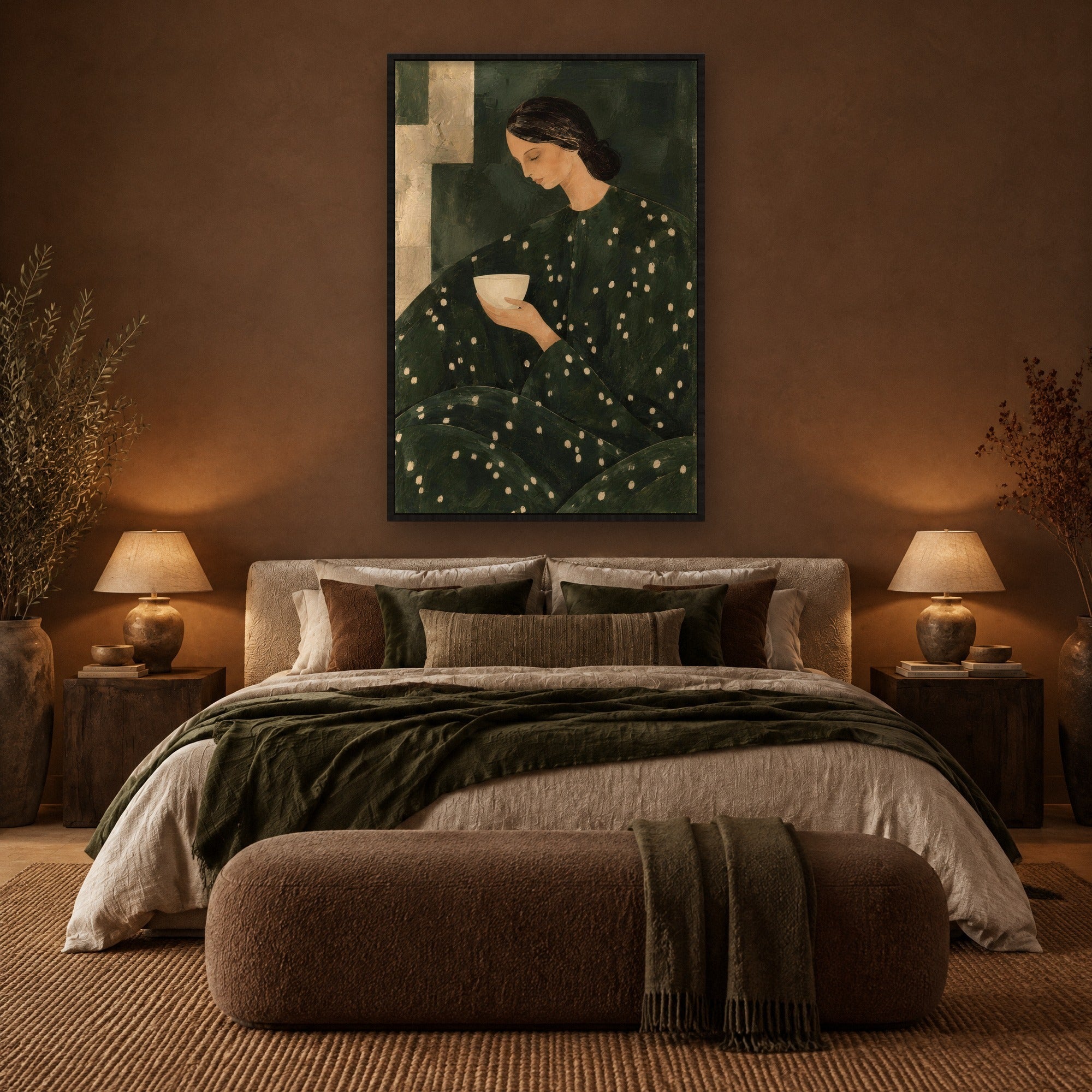 Evergreen Hush sfeerbeeld met zwarte baklijst in een slaapkamer
