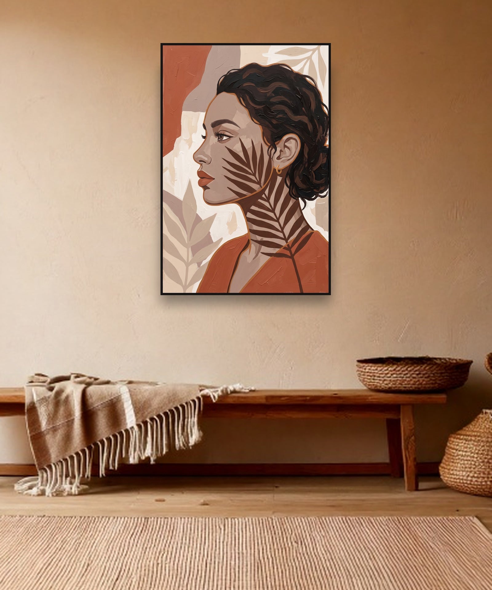 Fern Shadow ambiance avec cadre caisse noir dans un intérieur bohème