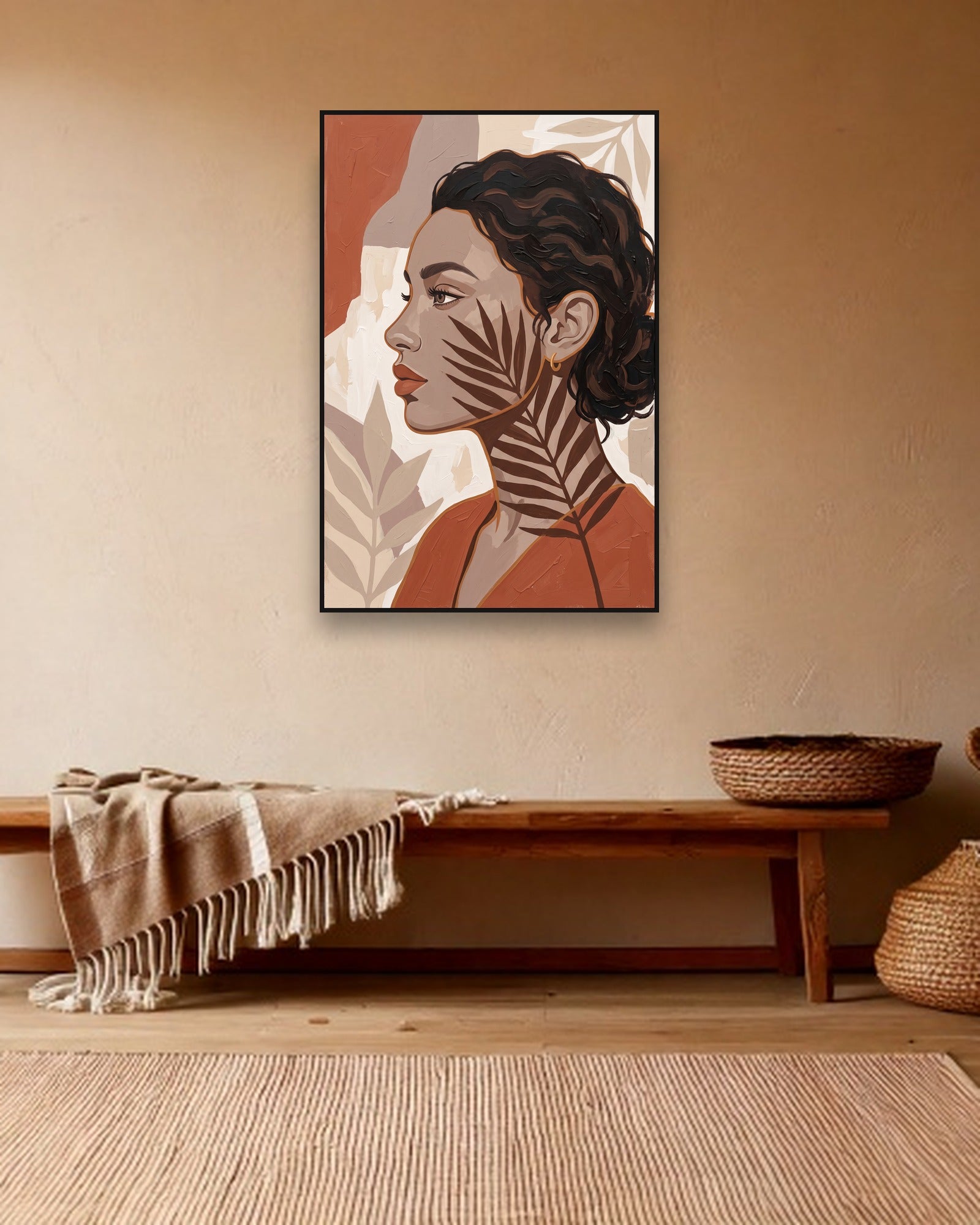 Fern Shadow sfeerbeeld met zwarte baklijst in bohemien interieur