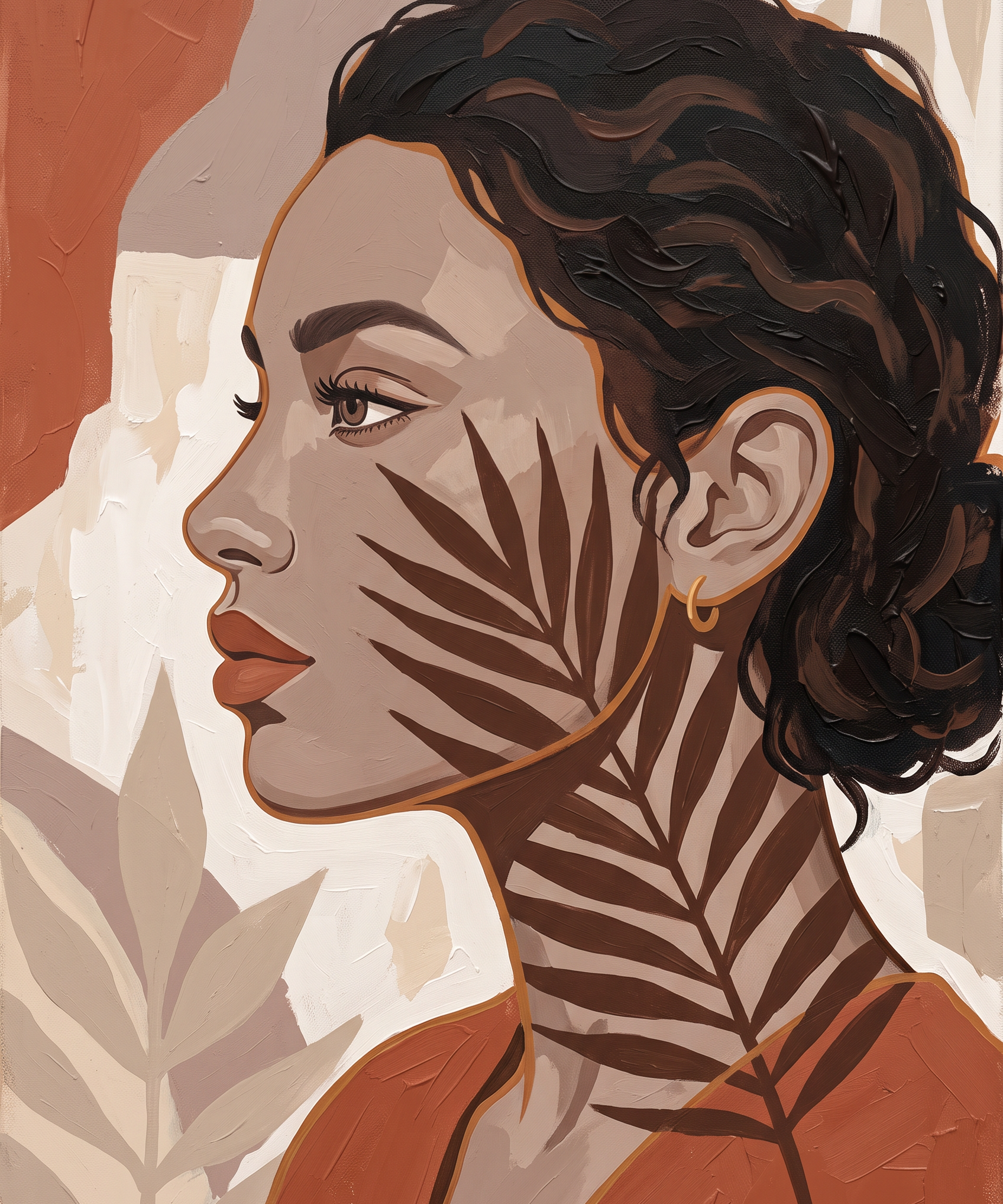 Fern Shadow - profielportret vrouw met varenschaduw wanddecoratie