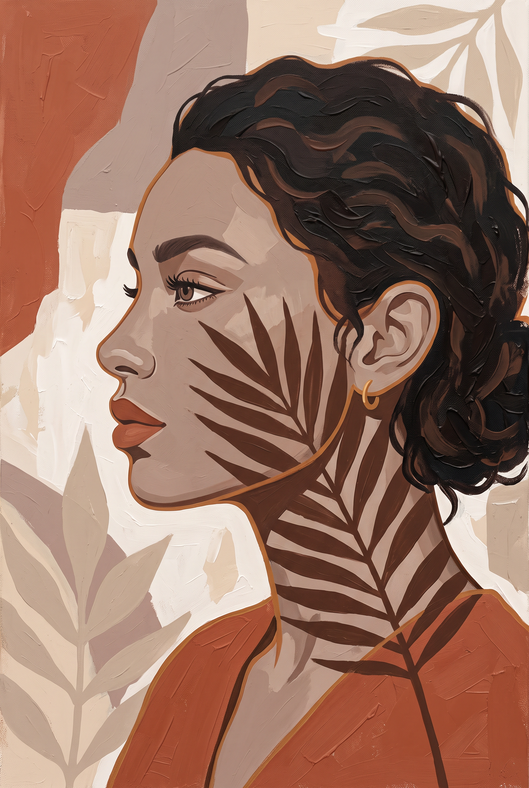 Fern Shadow - profielportret vrouw met varenschaduw wanddecoratie