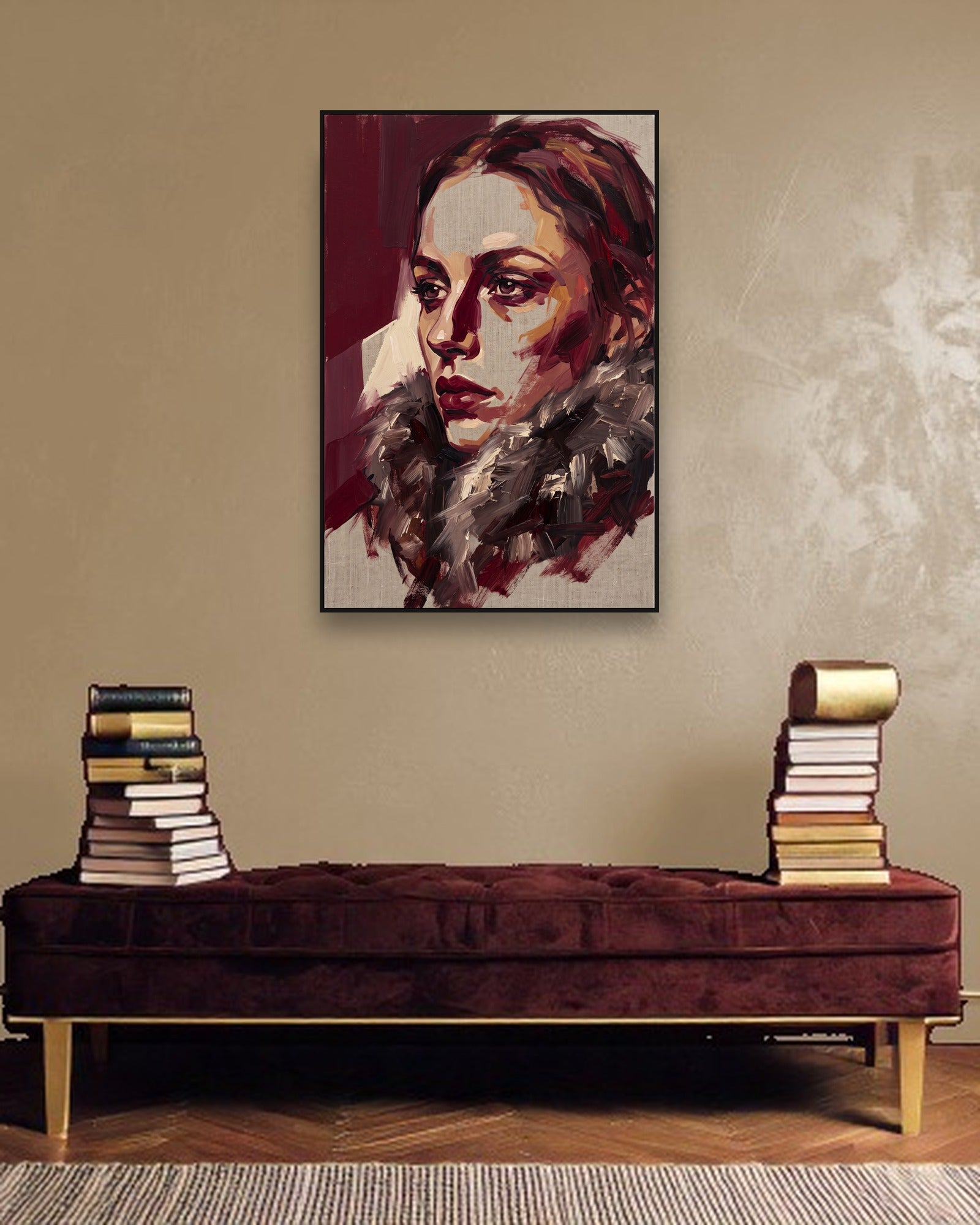 Fur & Shadow sfeerbeeld met zwarte baklijst in moderne luxe interieur