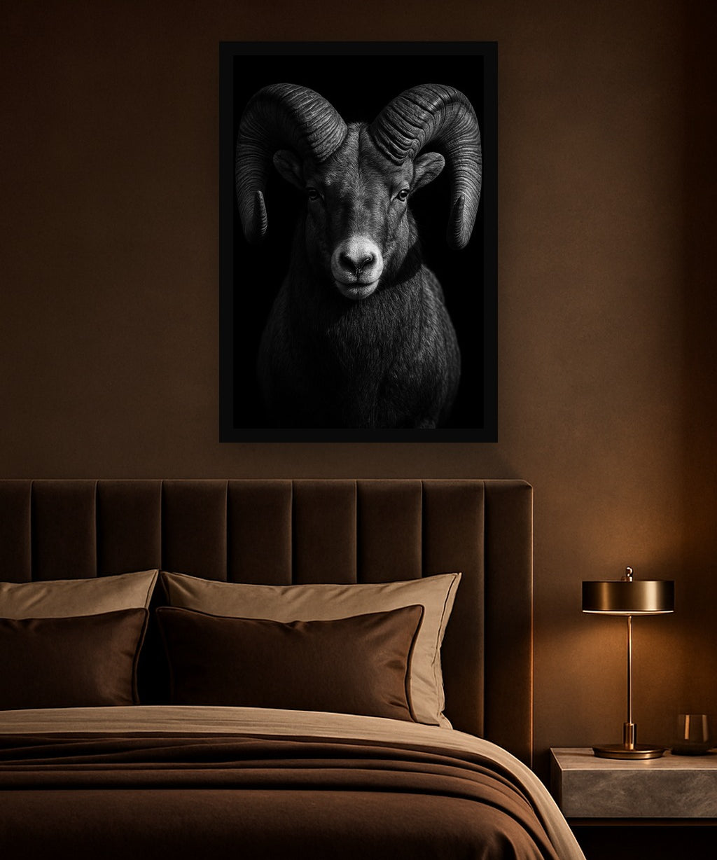 Horned Watch interieur mockup met zwarte lijst
