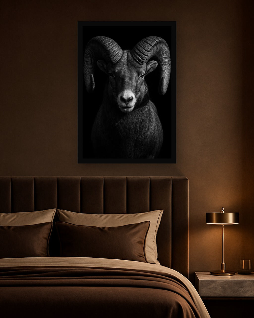 Horned Watch interieur mockup met zwarte lijst