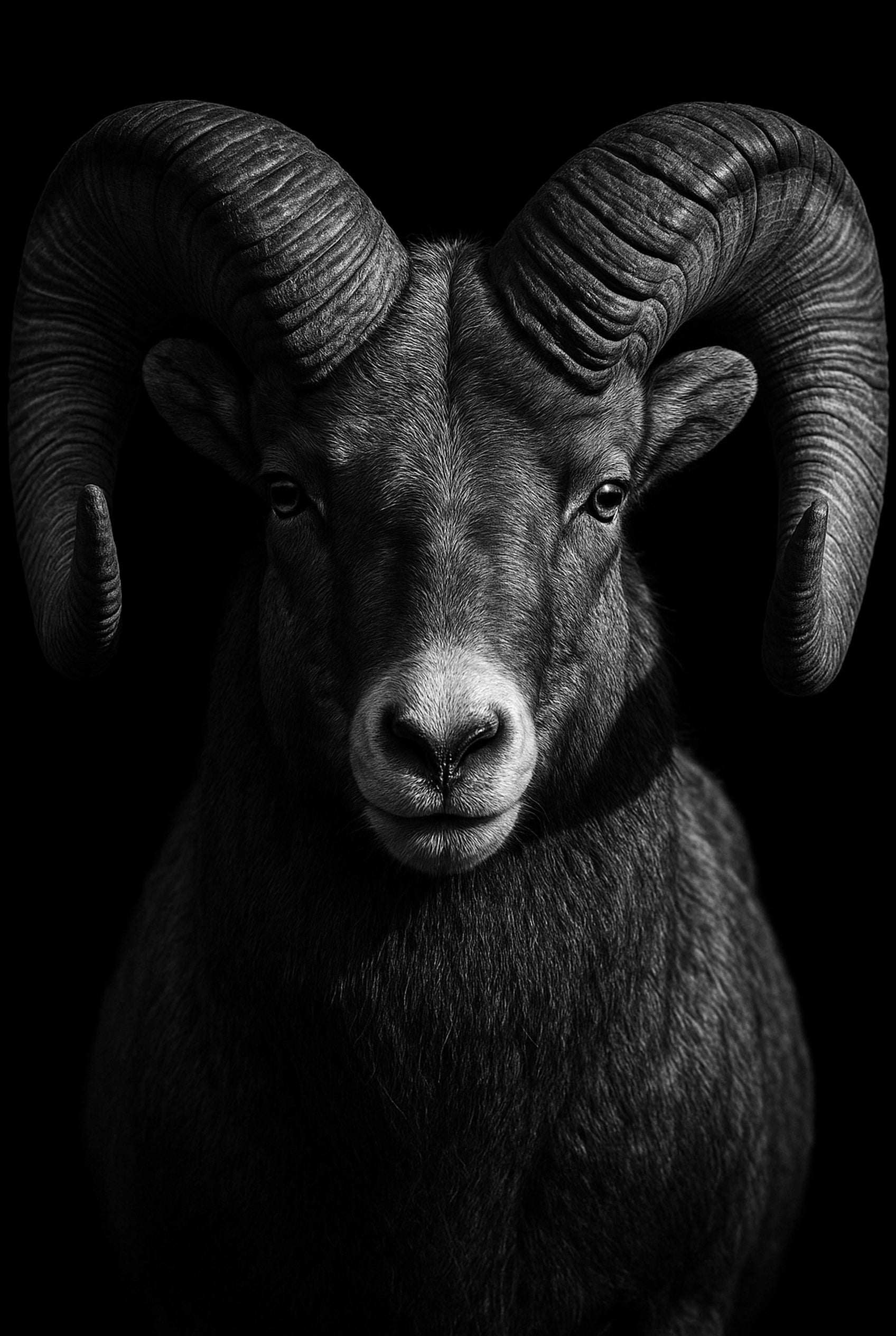 Horned Watch - zwart-wit dierportret, Wandkraft