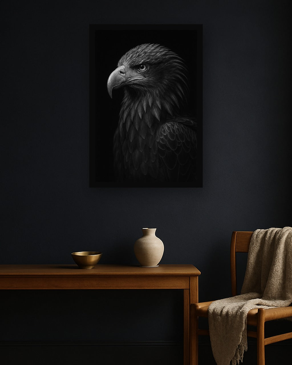 Iron Beak interieur mockup met zwarte lijst