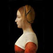 Wandkraft Wanddekoration: Renaissance-Wandkunst: Frau im Profil mit geflochtenem Haar, rotem und weißem Kleid, Art Facsimile von Piero del Pollaiuolo. für ein stilvolles Interieur