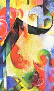 Décoration murale Wandkraft : art mural abstrait aux formes tourbillonnantes et couleurs vives dans un style expressif, inspiré de Franz Marc. Pour un intérieur élégant