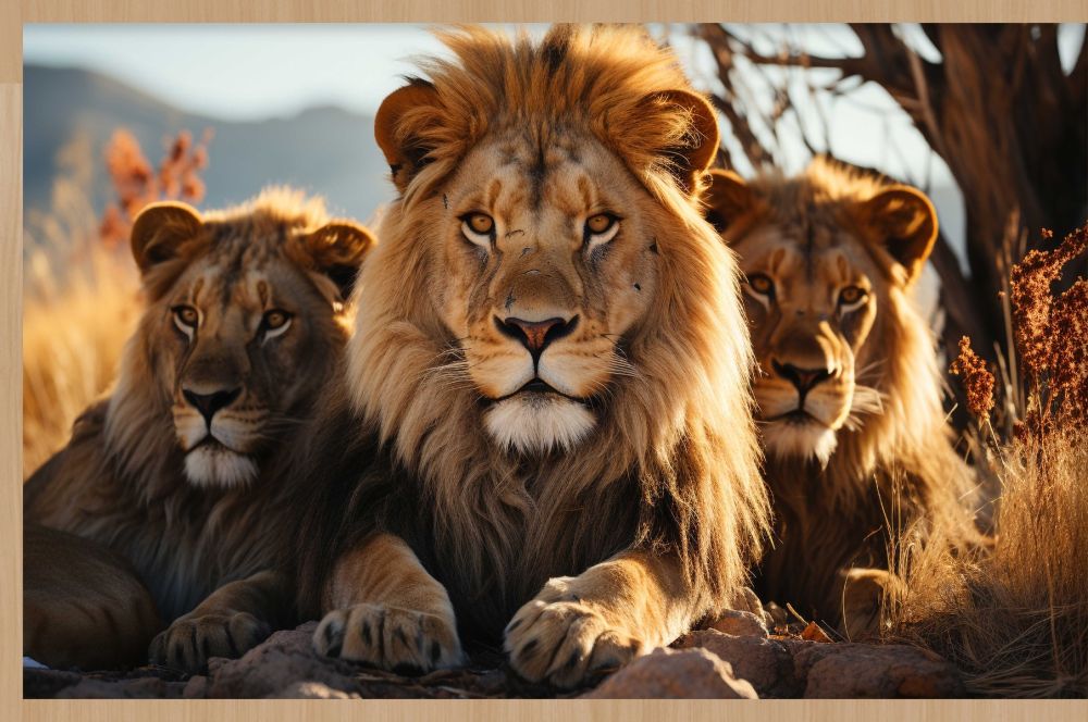 Roaring Unity Walldecoration Wandkraft 118x70 cm Houten Lijst blank