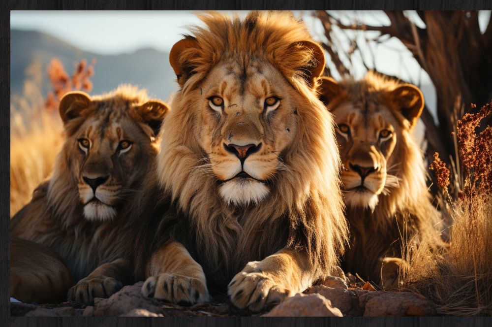 Roaring Unity Walldecoration Wandkraft 118x70 cm Houten Lijst zwart