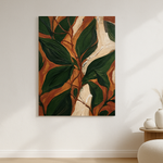 Leaf Chorus van Wandkraft op canvas zonder lijst, vlak aan de muur, in een licht Scandinavisch interieur.