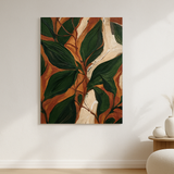 Leaf Chorus van Wandkraft op canvas zonder lijst, vlak aan de muur, in een licht Scandinavisch interieur.