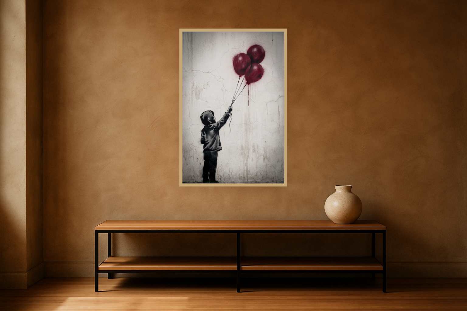 Let It Rise van Wandkraft op canvas in blanke baklijst, in een stoere loft.