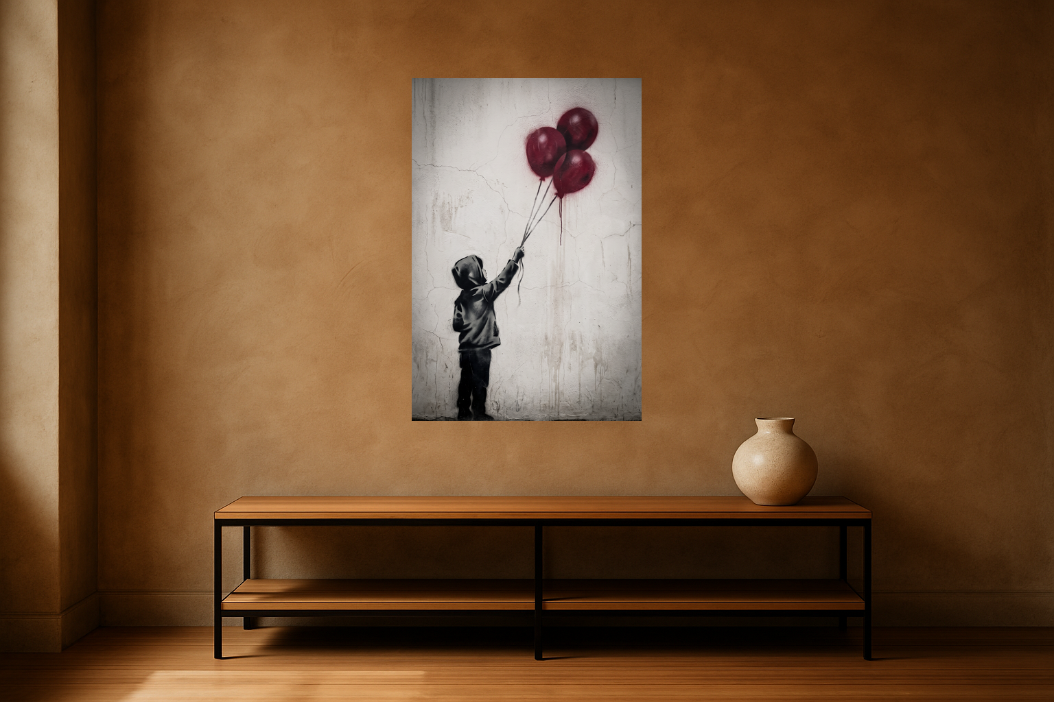 Let It Rise van Wandkraft op canvas zonder lijst, vlak aan de muur, in een stoere loft.