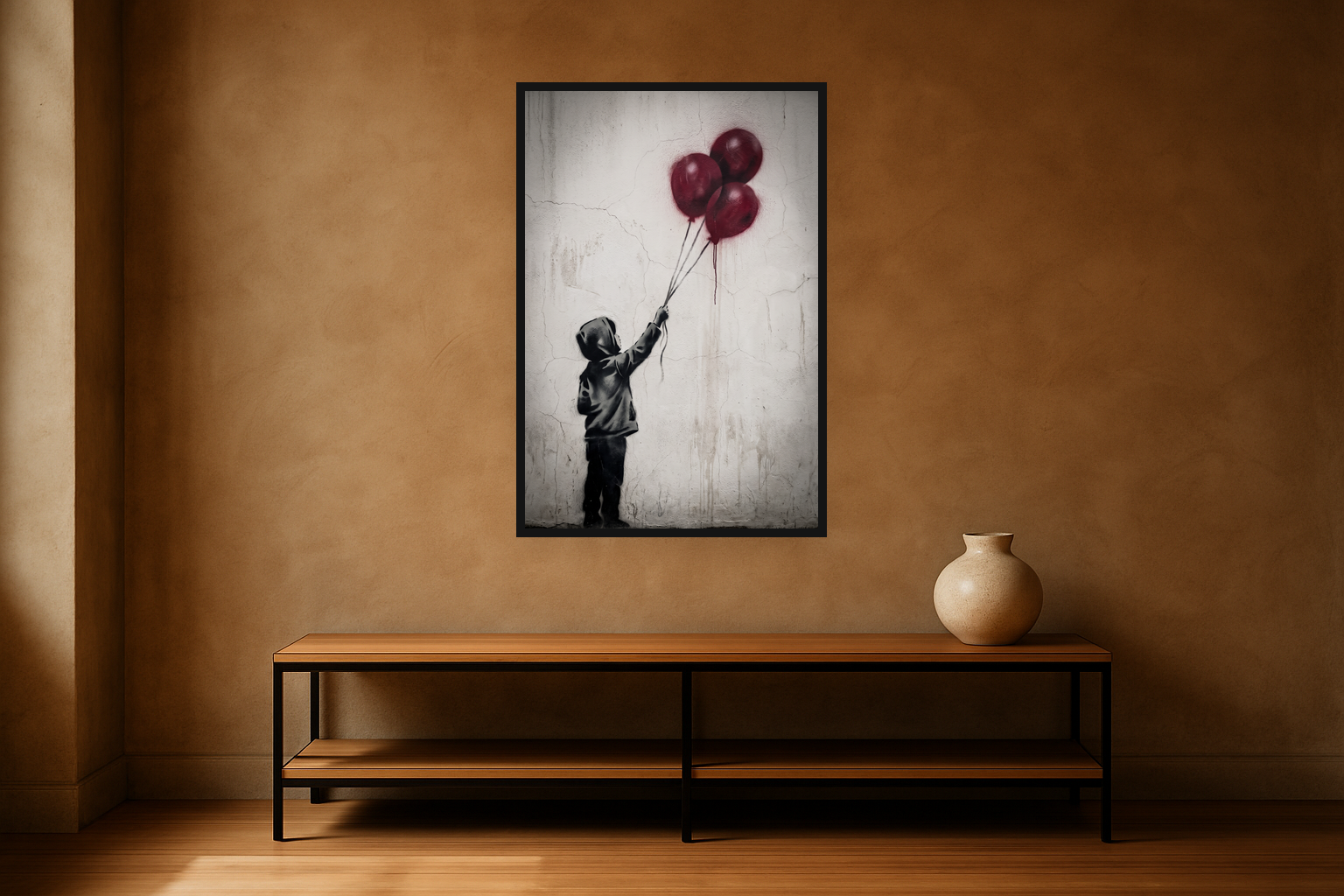 Let It Rise van Wandkraft op canvas in zwarte baklijst, in een stoere loft.