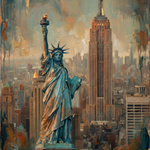 Liberty Skyline - schilderij van het Vrijheidsbeeld en de Empire State Building in New York