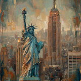 Liberty Skyline - schilderij van het Vrijheidsbeeld en de Empire State Building in New York