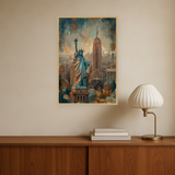 Liberty Skyline van Wandkraft op canvas in blanke baklijst, in een moderne loft.