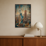 Liberty Skyline van Wandkraft op canvas in wenge baklijst, in een moderne loft.
