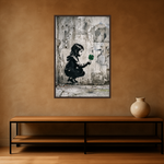 Lucky Charm van Wandkraft op canvas in wenge baklijst, in een stoere loft.