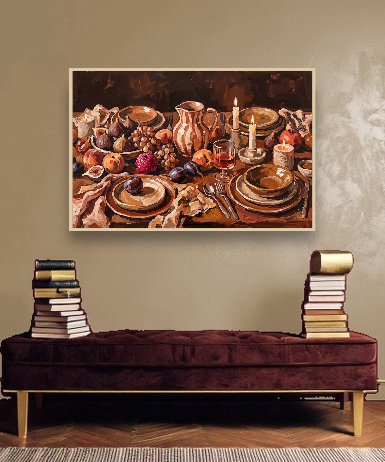 Midday Feast sfeerbeeld met blanke houten lijst in moderne luxe interieur