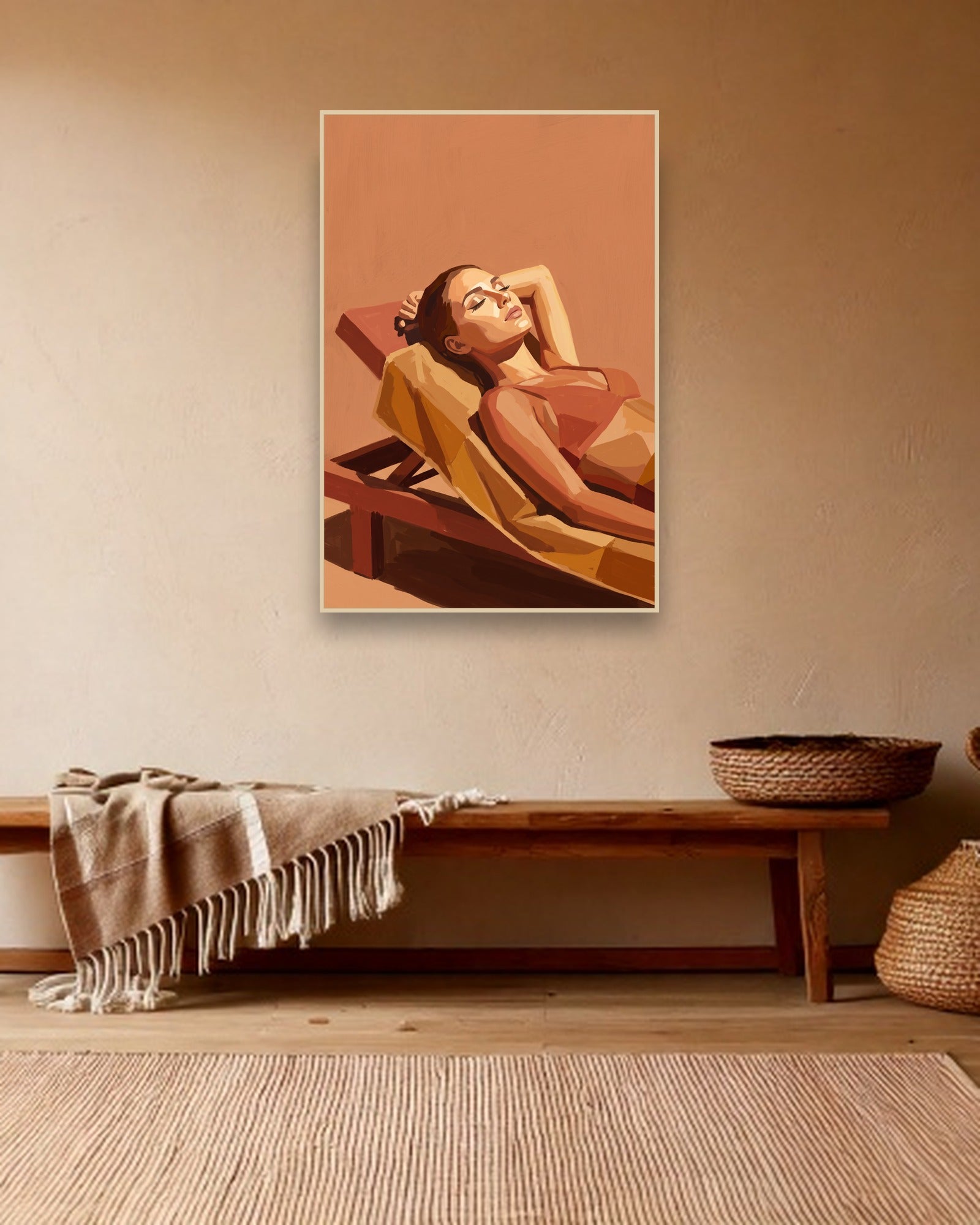 Midday Siesta sfeerbeeld met blanke houten lijst in bohemien interieur