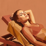 Midday Siesta - vrouw ontspant in gouden licht, Wandkraft