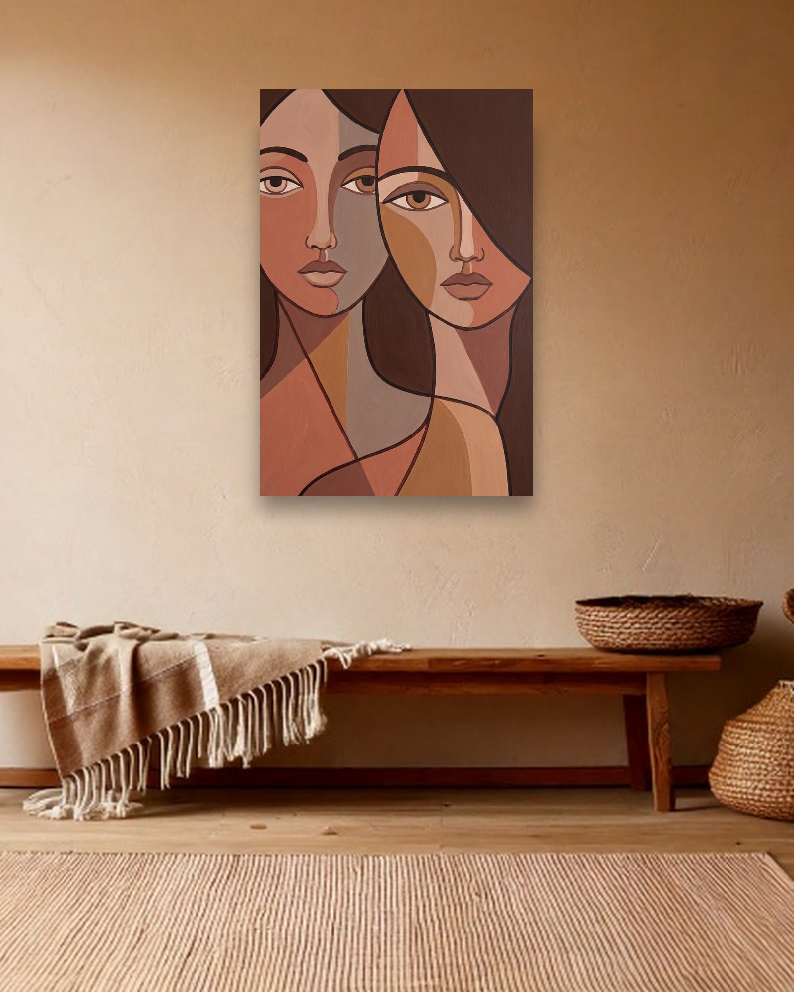 Mirrored Faces sfeerbeeld zonder lijst in bohemien interieur