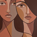 Mirrored Faces - grafisch dubbelportret terracotta wanddecoratie