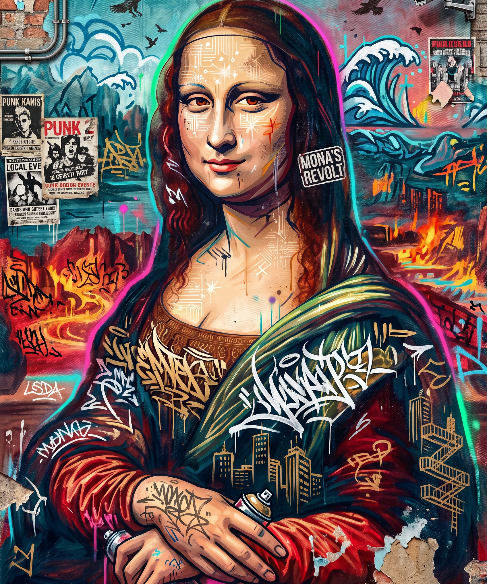 Mona Revolt - pop-art street art herinterpretatie van een klassiek portret