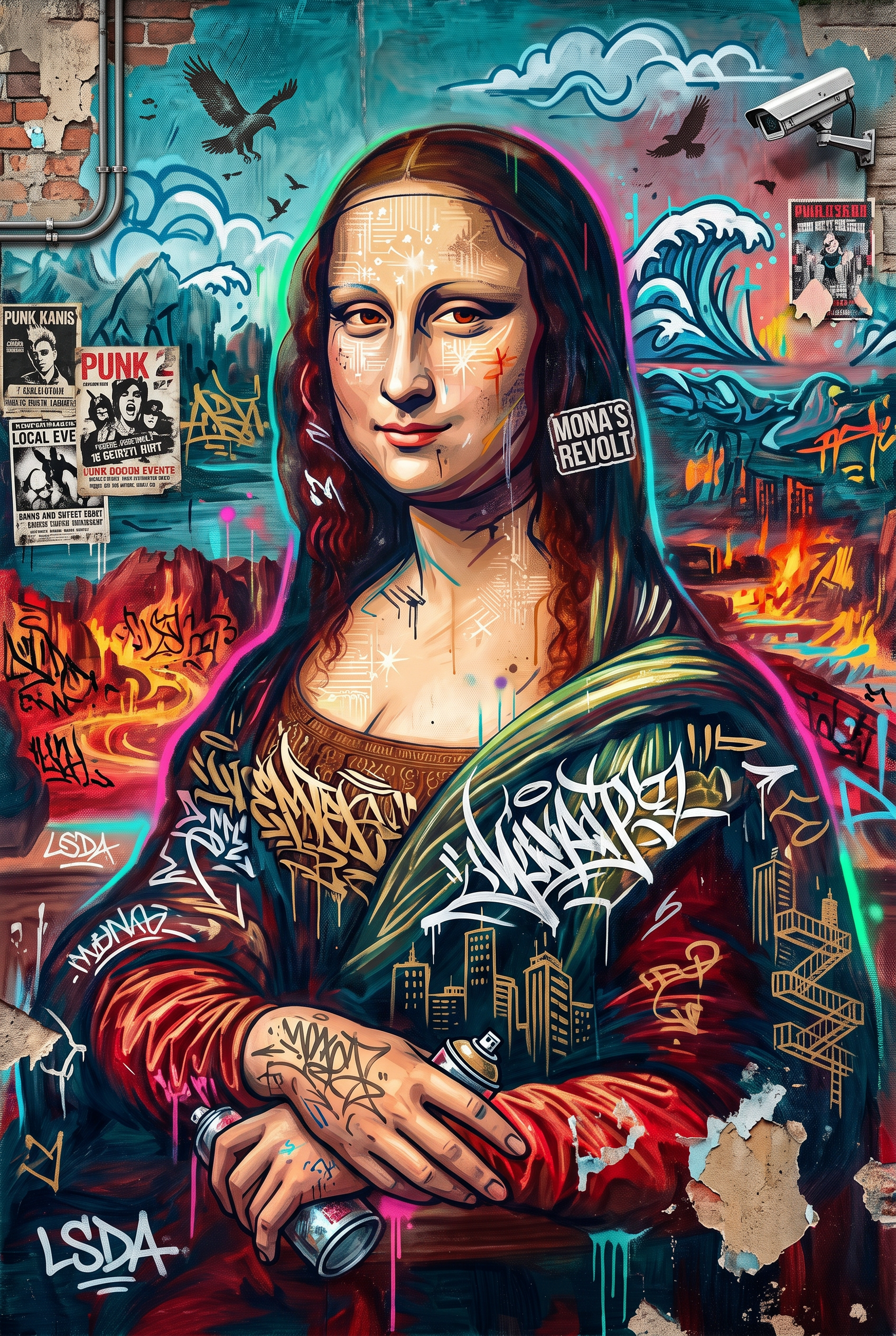Mona Revolt - pop-art street art herinterpretatie van een klassiek portret