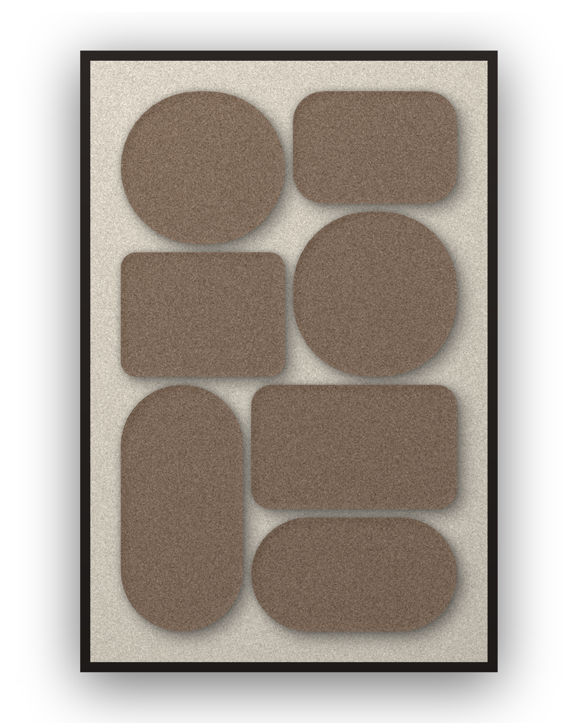 Panneau en feutre acoustique Monolith Cocoa avec éléments appliqués brun café sur ivoire, cadre caisse noir
