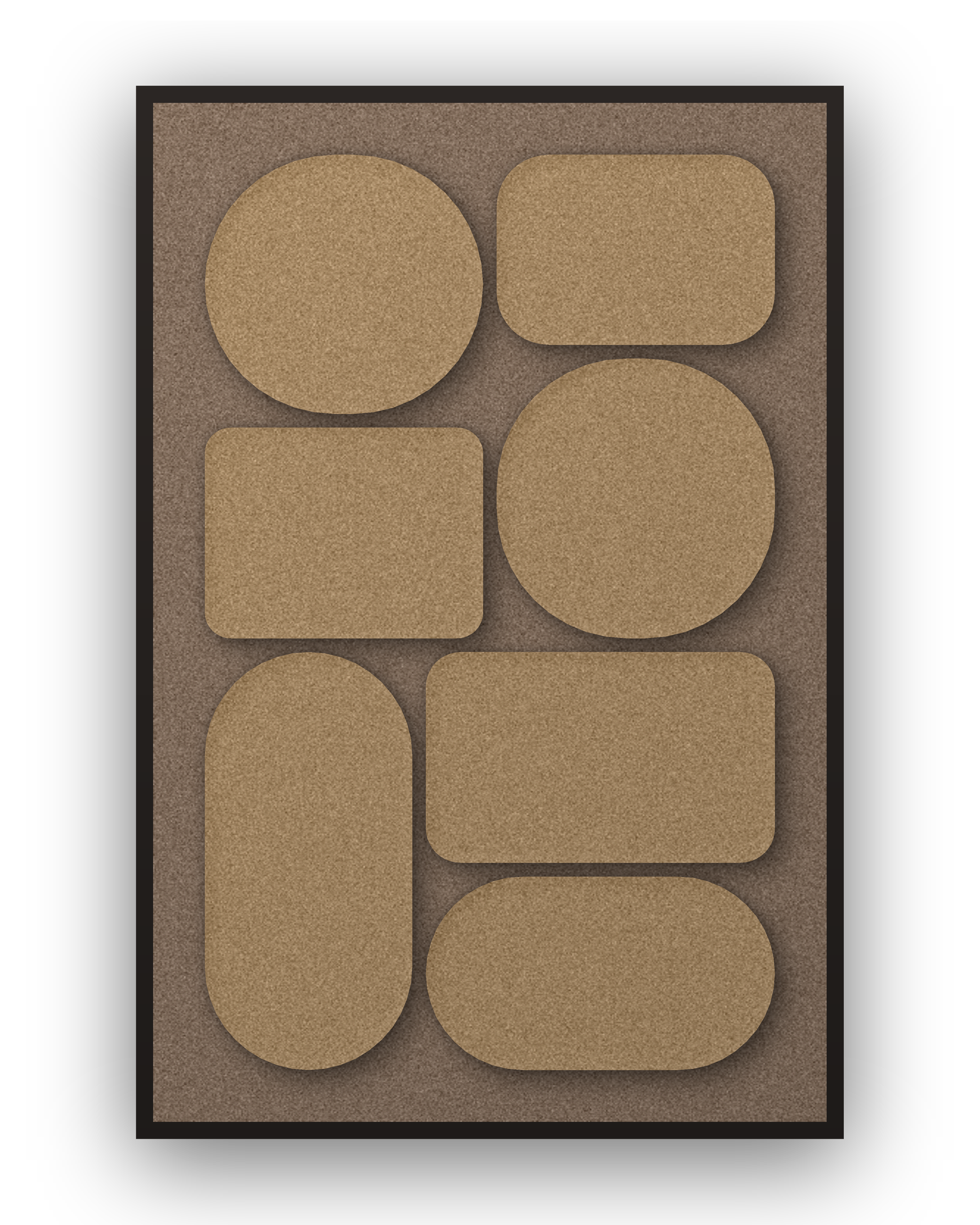 Panneau en feutre acoustique Monolith Latte avec éléments appliqués brun latte sur brun café, cadre caisse noir