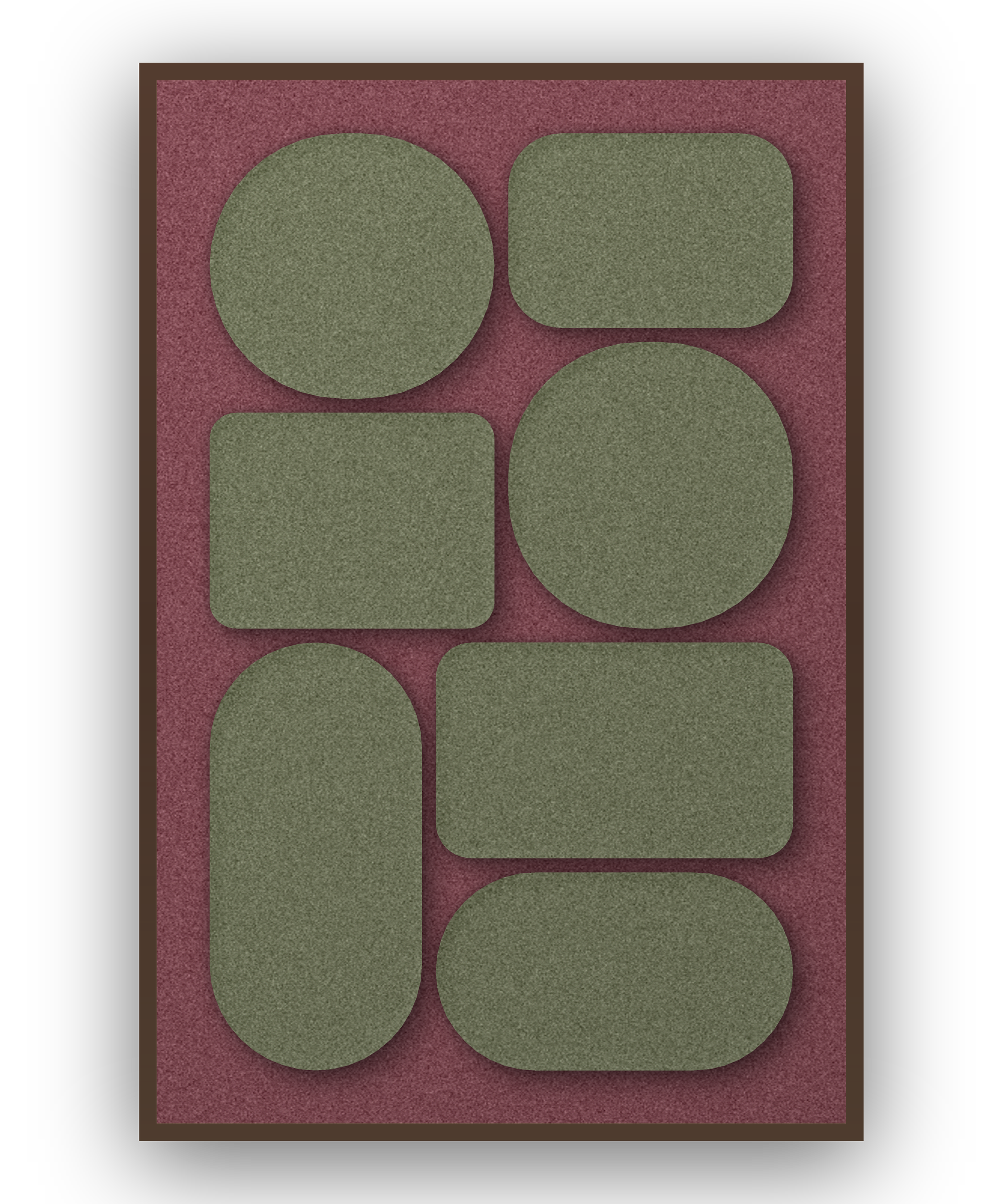 Monolith Wine Akustikfilz-Paneel mit kastanienbraunem Schattenfugenrahmen (Wenge), freigestellt