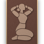 Morning Stretch Cappuccino panneau acoustique en feutre, silhouette féminine brun cappuccino sur brun café, cadre caisse naturel