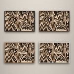 Nightbird Tapestry in vier baklijsten naast elkaar: zwart, kastanje, naturel en wit