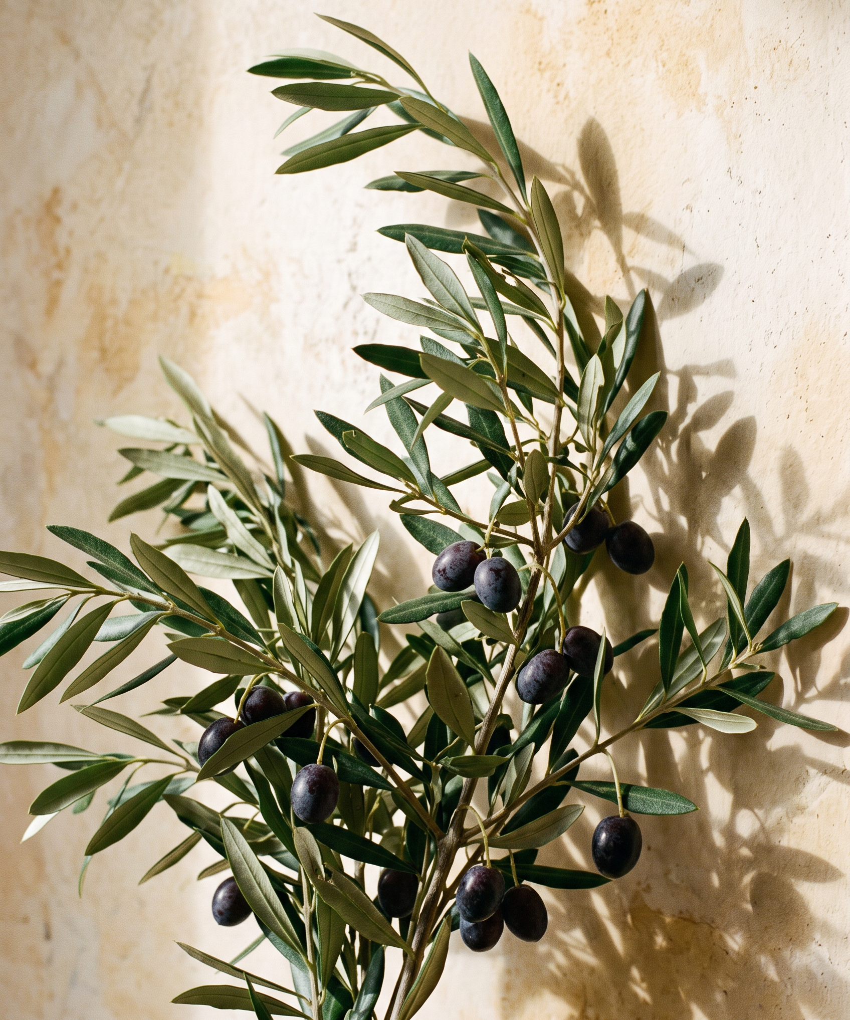 Olive Repose - botanisch schilderij van een olijftak in warm mediterraan licht