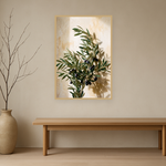 Olive Repose van Wandkraft op canvas in blanke baklijst, in een licht Japandi interieur.