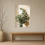 Olive Repose van Wandkraft op canvas zonder lijst, vlak aan de muur, in een licht Japandi interieur.