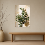 Olive Repose van Wandkraft op canvas zonder lijst, vlak aan de muur, in een licht Japandi interieur.