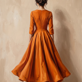 Orange Muse - schilderij van een vrouw op de rug in oranje jurk met groene hakken
